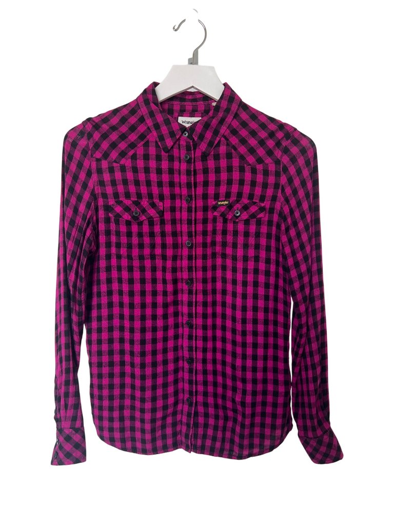Wrangler Pink & Black Plaid Button-Up Long Sleeve Shirt